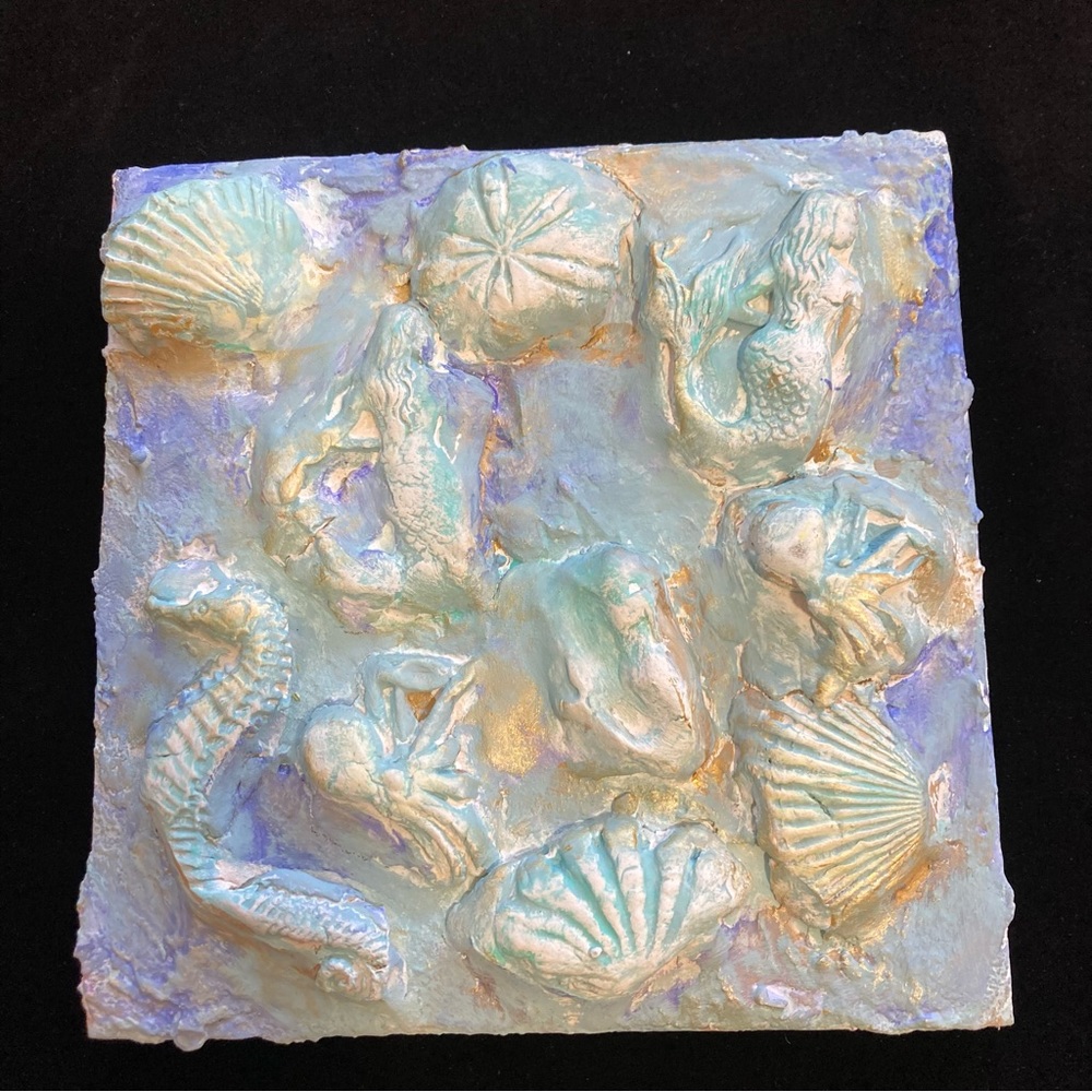 Mermaids Artifacts “ Paper Clay Acrylic Sea-life Mermaid Design onWood Handmade